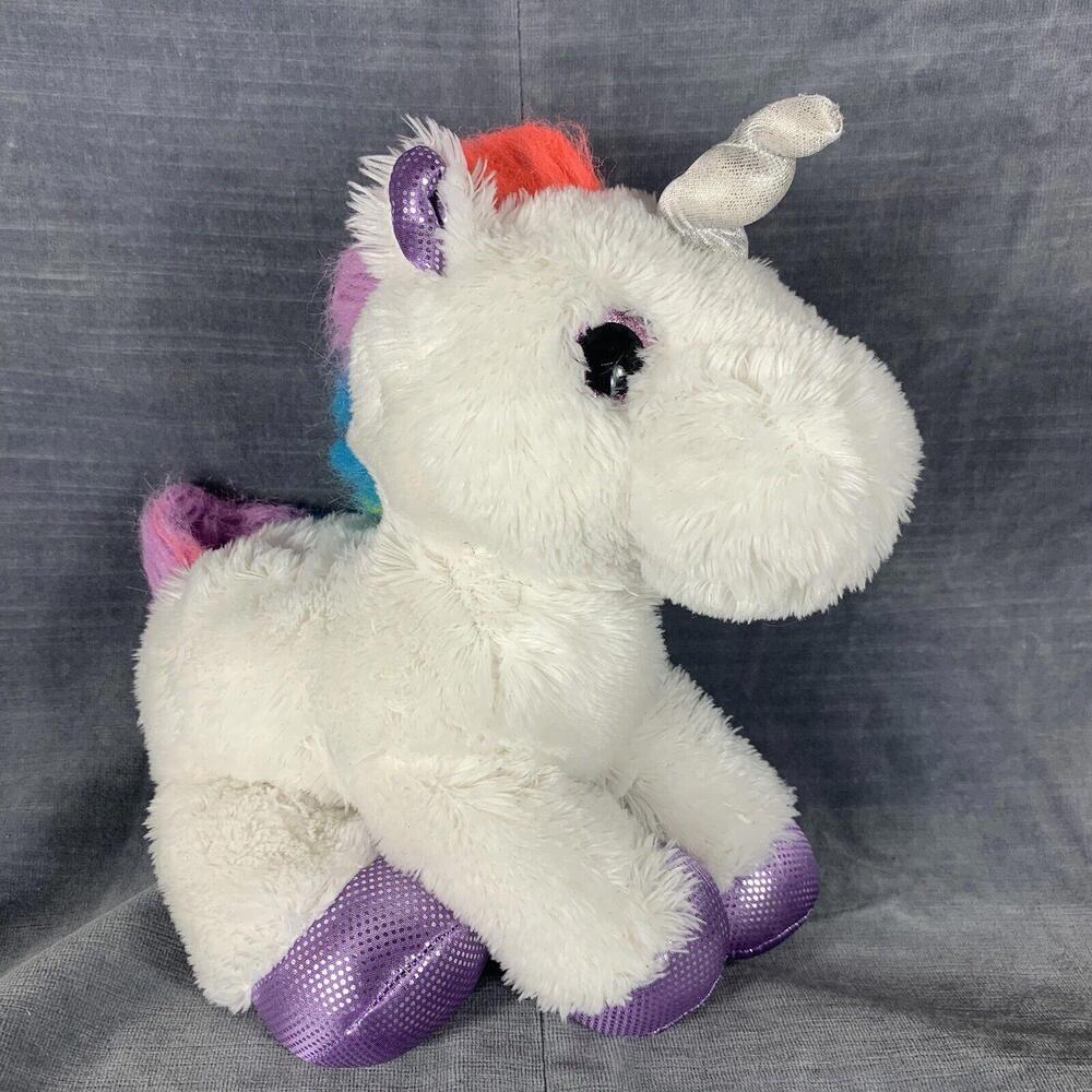 Aurora Unicorn Plush White Rainbow Mane Sparkle Eyes Purple Feet Stuffed Animal